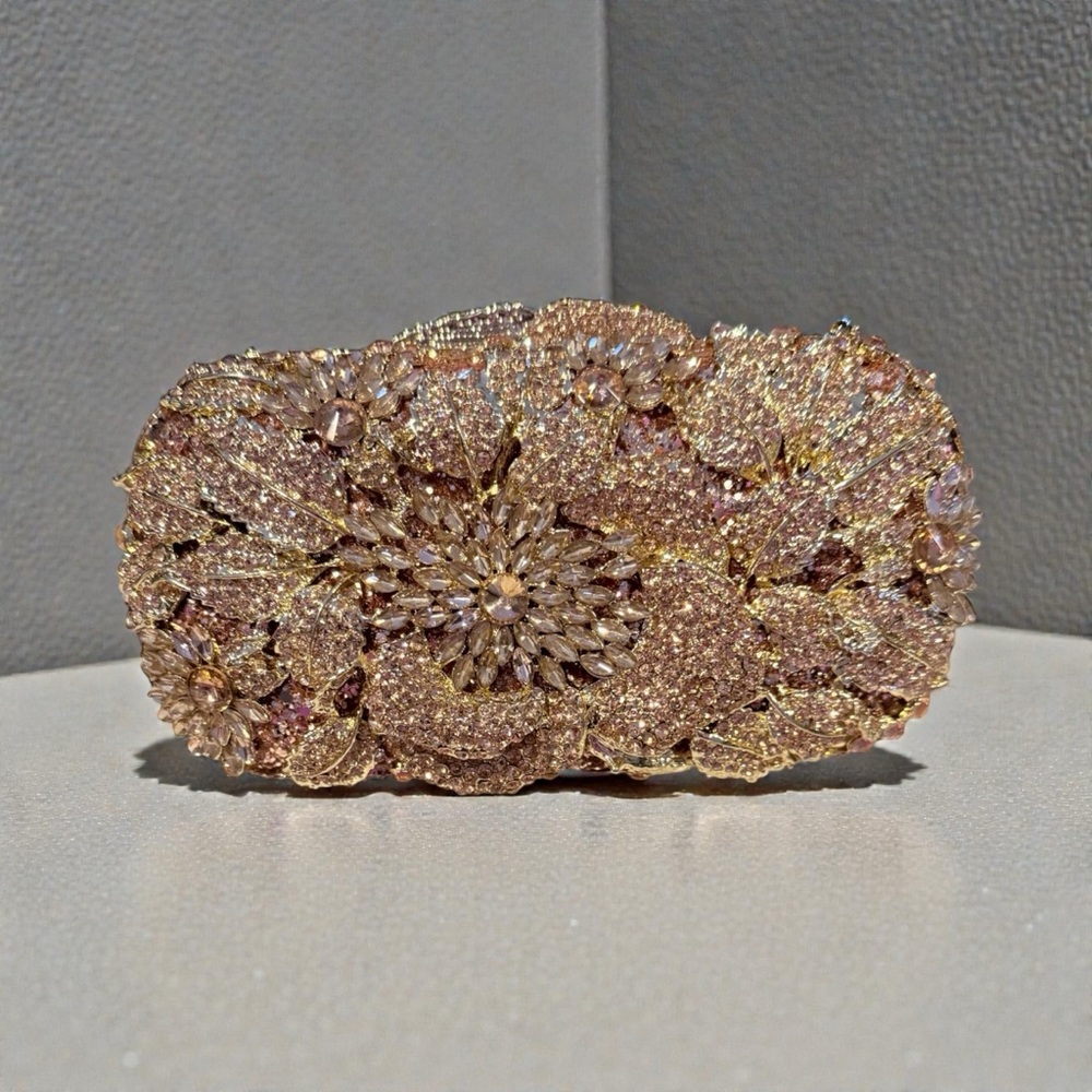 Elegant Gold SWAROSKI Floral Clutch